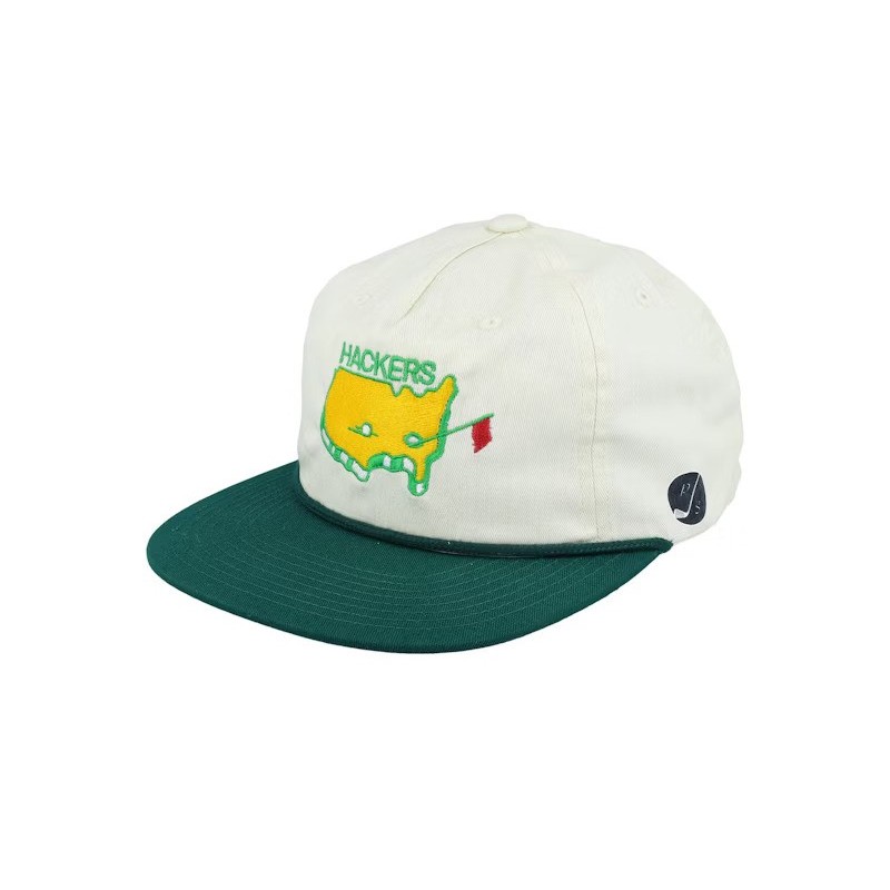 Hackers Golf Logo Rope Ivory/Green Snapback - Pins & Stripes