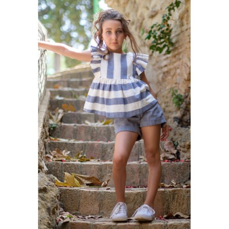 A Conjunto niña short rayas azul R240550