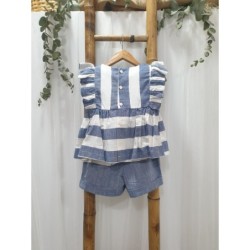 A Conjunto niña short rayas azul R240550