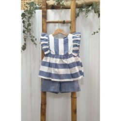 A Conjunto niña short rayas azul R240550