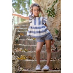 A Conjunto niña short rayas azul R240550