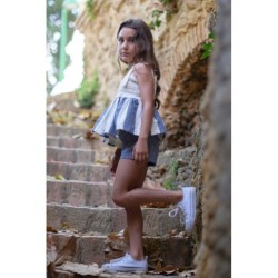 A Conjunto niña short rayas azul R240551