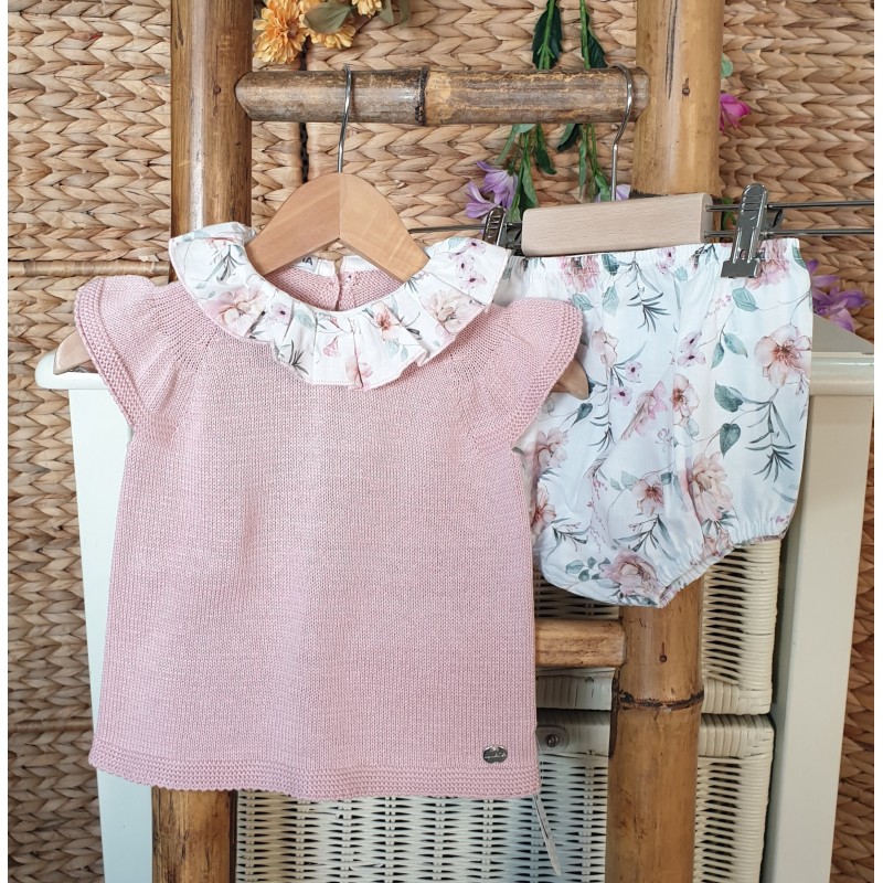 Conjunto bebé / niña flores rosa dos piezas R091250