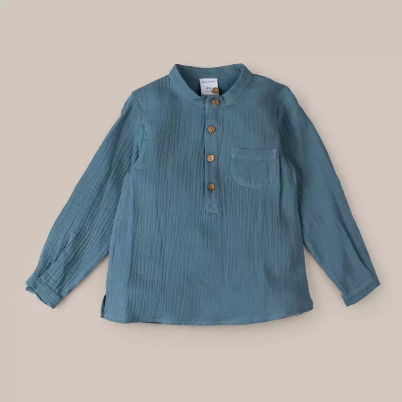 CAMISA MANGA LARGA BOBLE AZUL