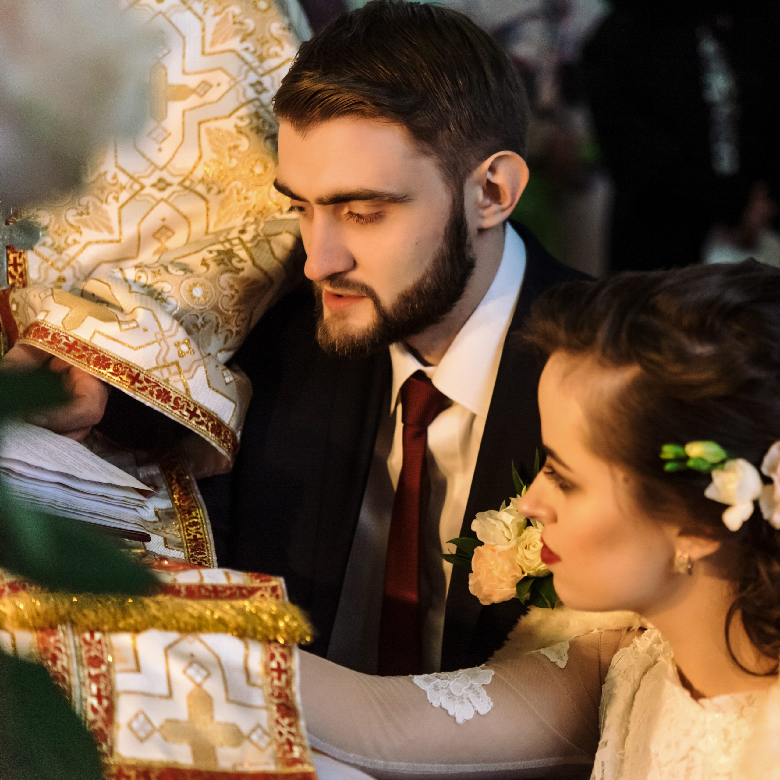 stylish luxury bride and elegant groom, making oaths