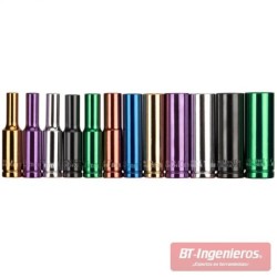 Juego de 12 llaves de vasos largos de colores 1/4" | 4 - 13 mm.